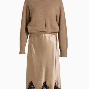 Elegant Tan Skirt with black trim along with brown sweater! So beautiful!